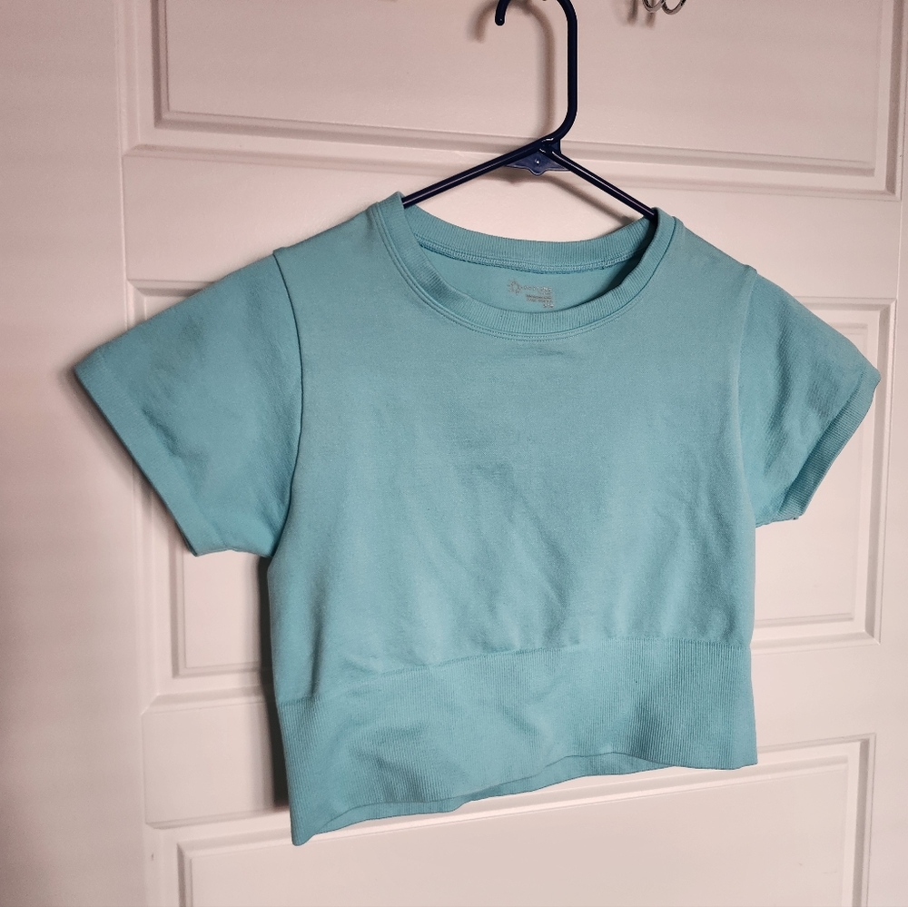Aerie Aqua Blue Sidewalk Seamless Crop Top, size medium